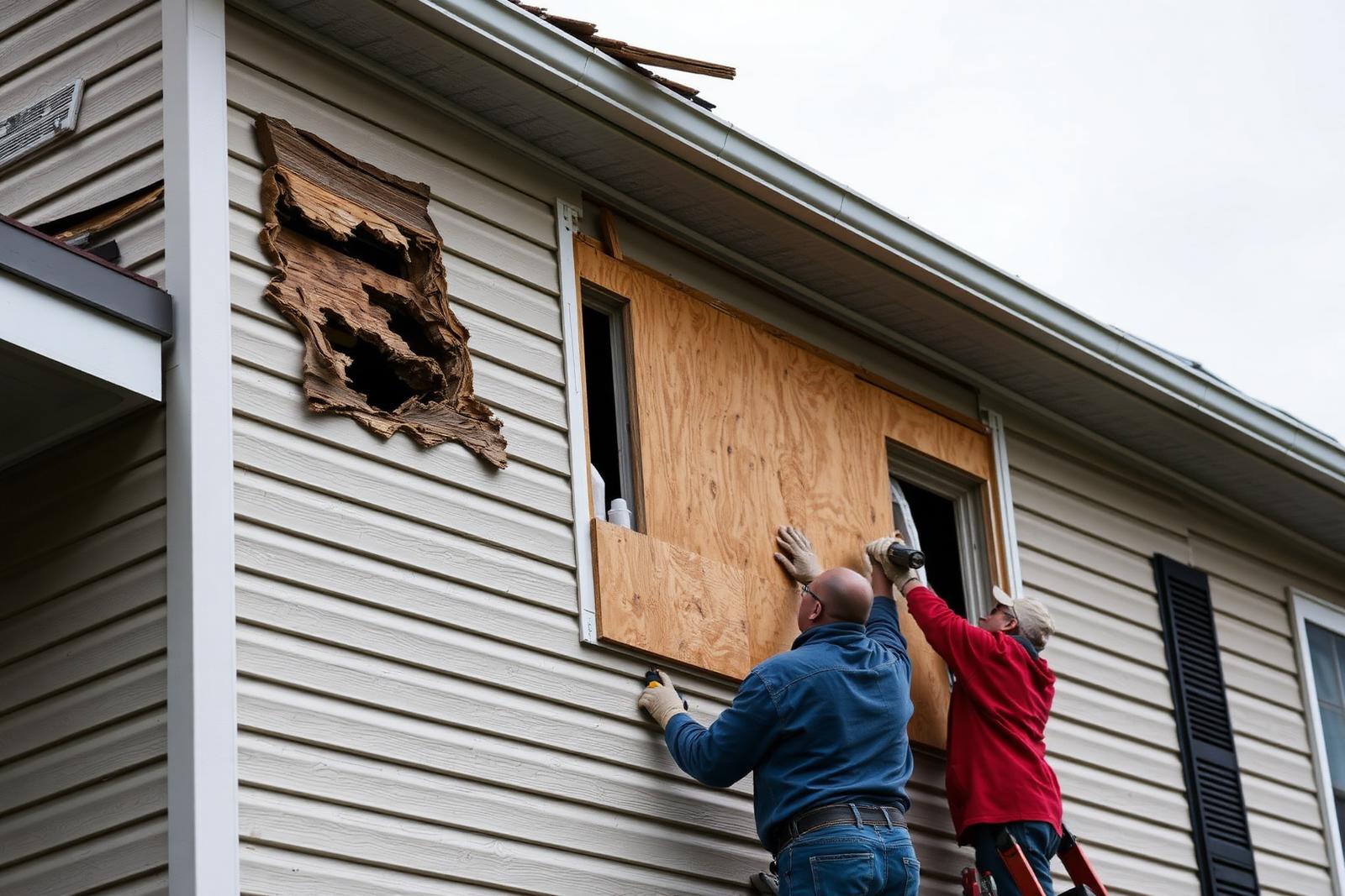 Technician performing hurricane damage work