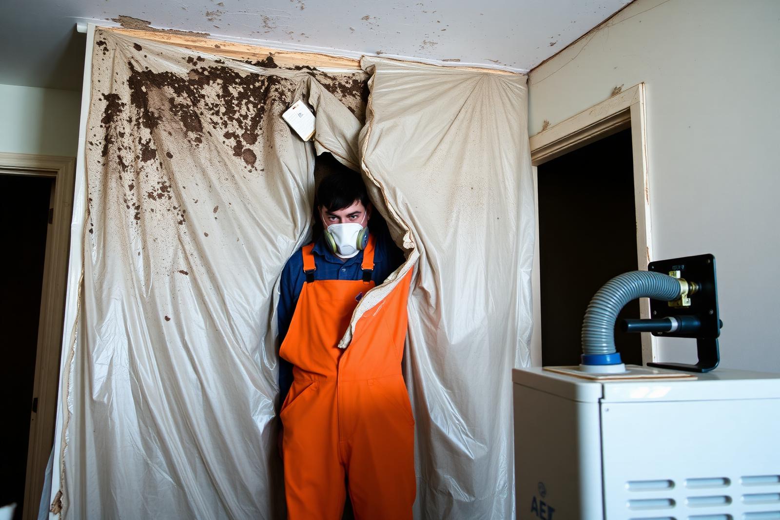 Technician performing mold removal work