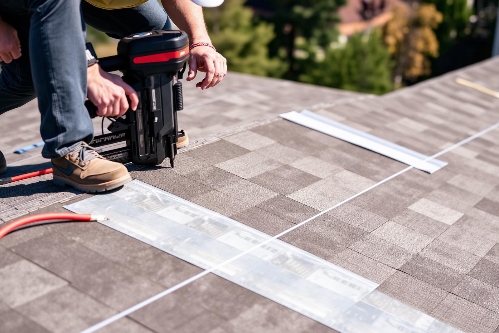 Technician performing roof replacement work